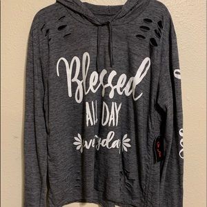 On Fire Size 3X Gray “Blessed All Day Everyday” Graphic Hoodie | NWT